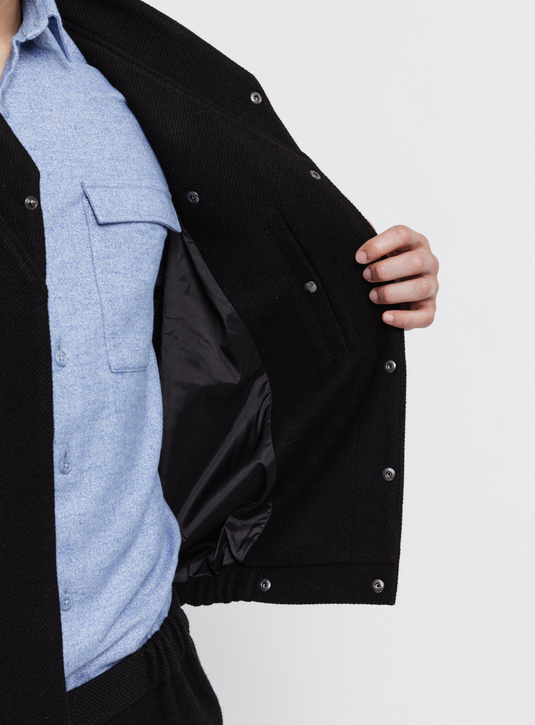 Kimono Bomber Jacket in Black Carded Wool