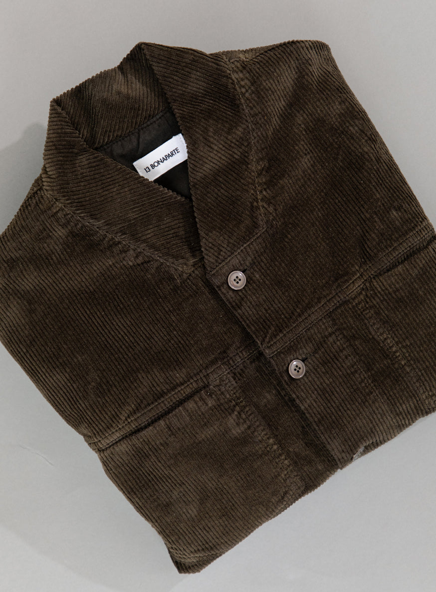 False Collar Jacket in Moss Green Corduroy