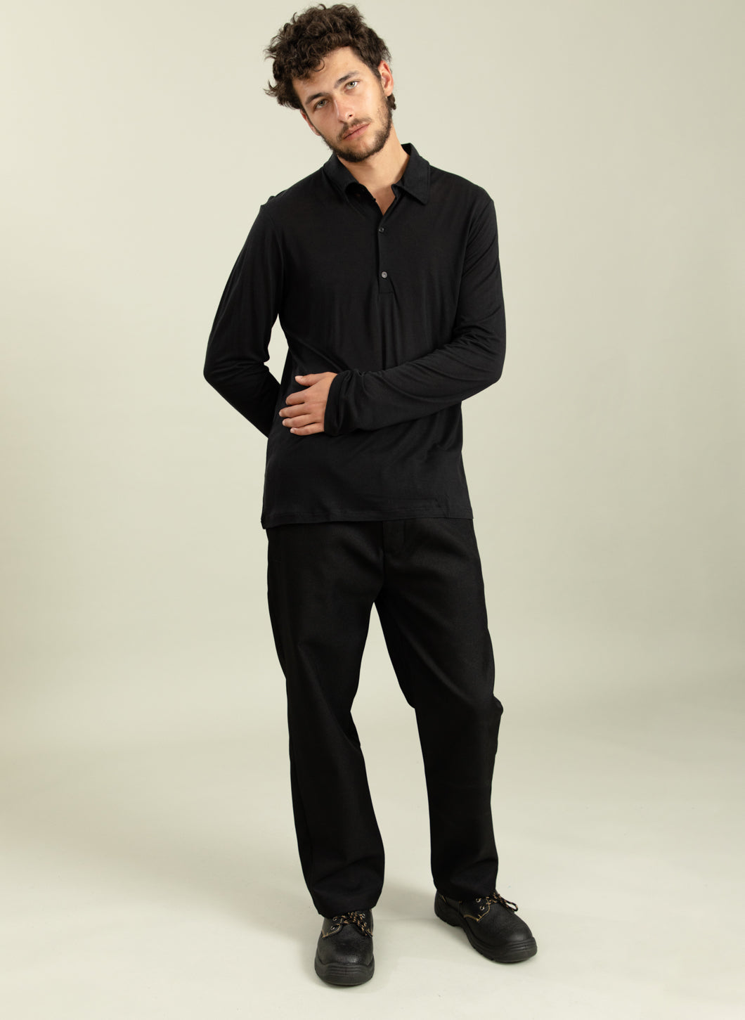 Poloshirt in Black Eucalyptus & Wool
