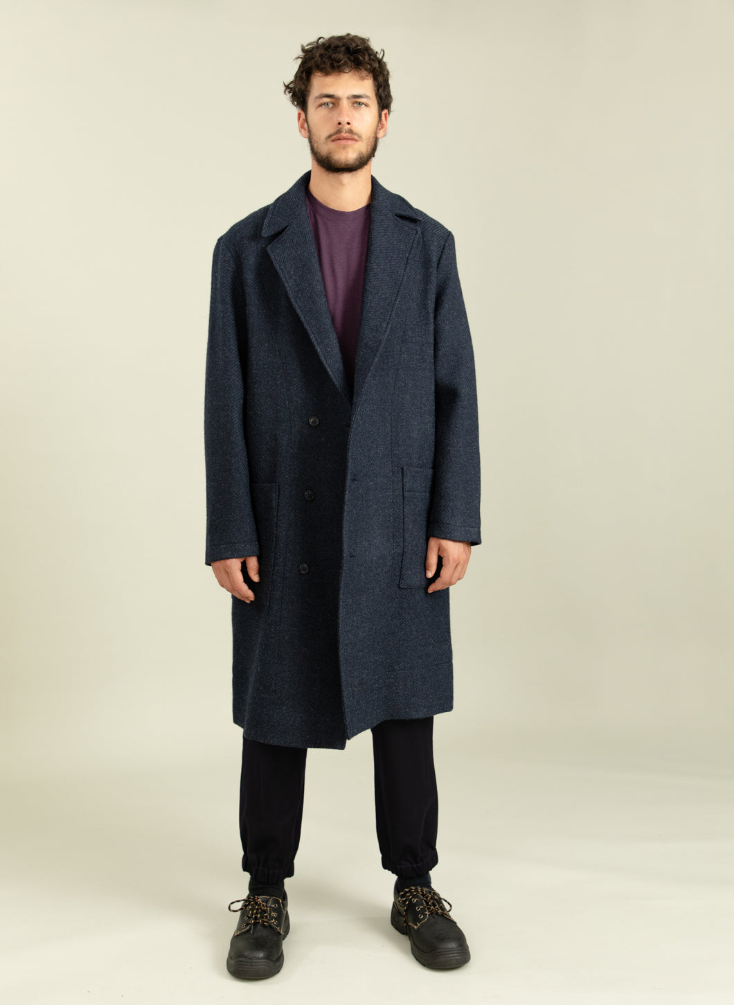 Bathrobe Coat in Navy Blue Italian Wool