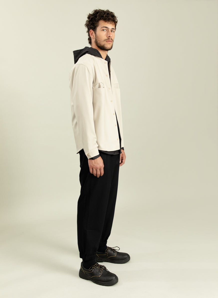 Murano Collar Overshirt in Ivory End-on-End