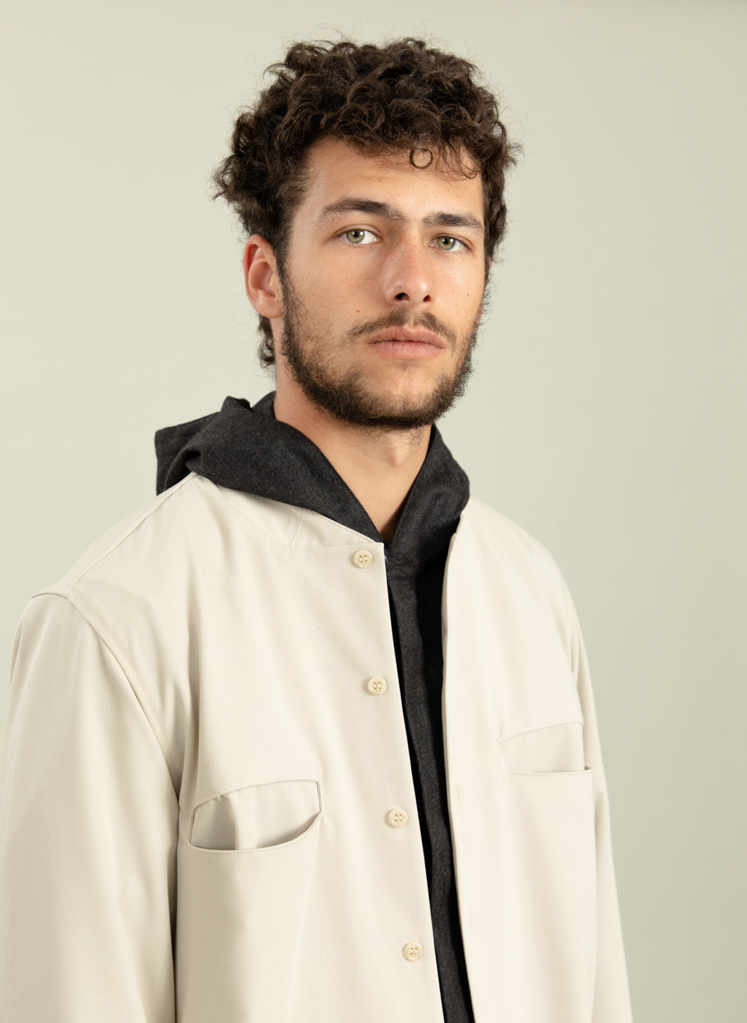 Murano Collar Overshirt in Ivory End-on-End