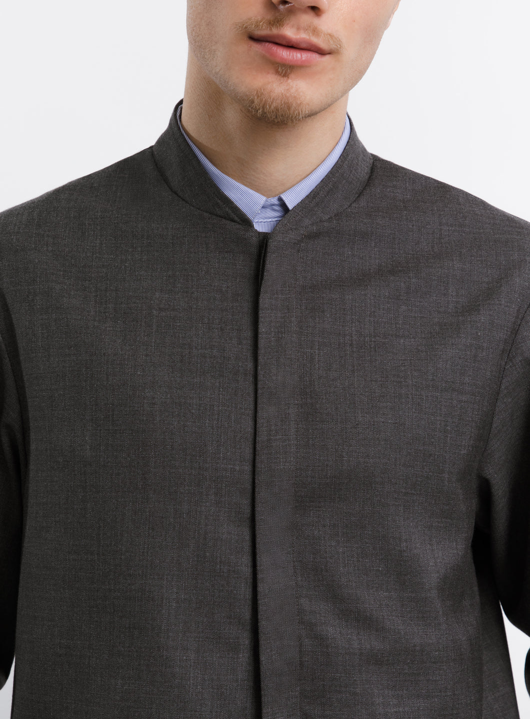 Bomber Collar Overshirt in Dark Grey End-on-End