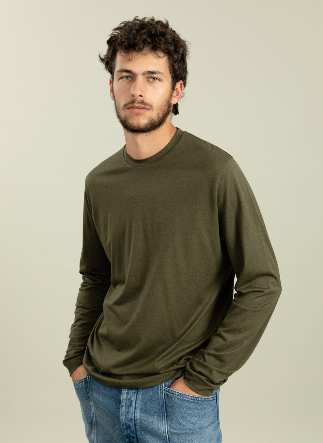 Long Sleeve T-Shirt in Olive Eucalyptus & Cotton