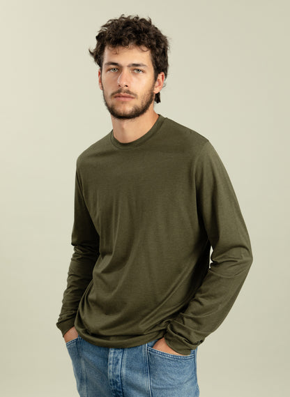 Long Sleeve T-Shirt in Olive Eucalyptus & Cotton
