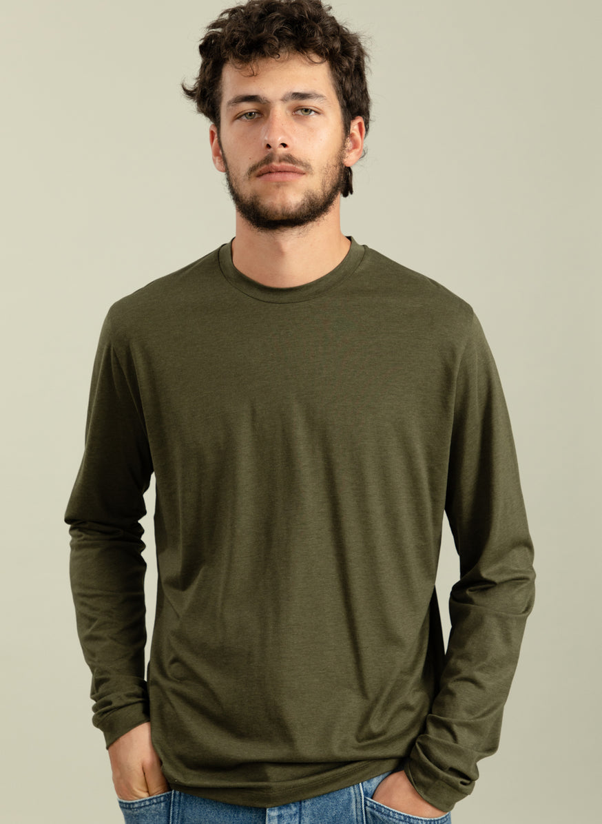 Long Sleeve T-Shirt in Olive Eucalyptus & Cotton