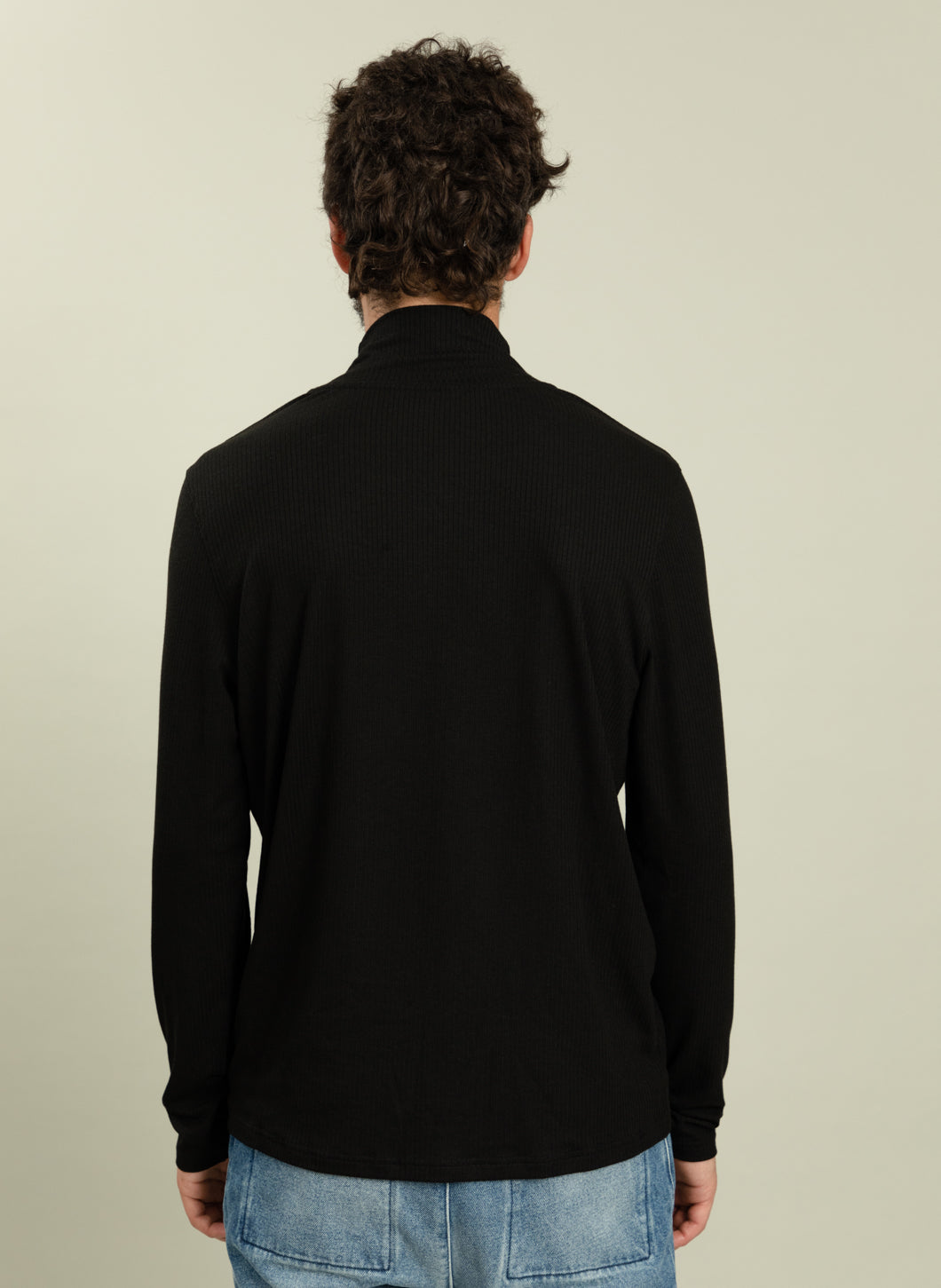 Funnel Neck Undershirt in Black Ribbed Jersey
