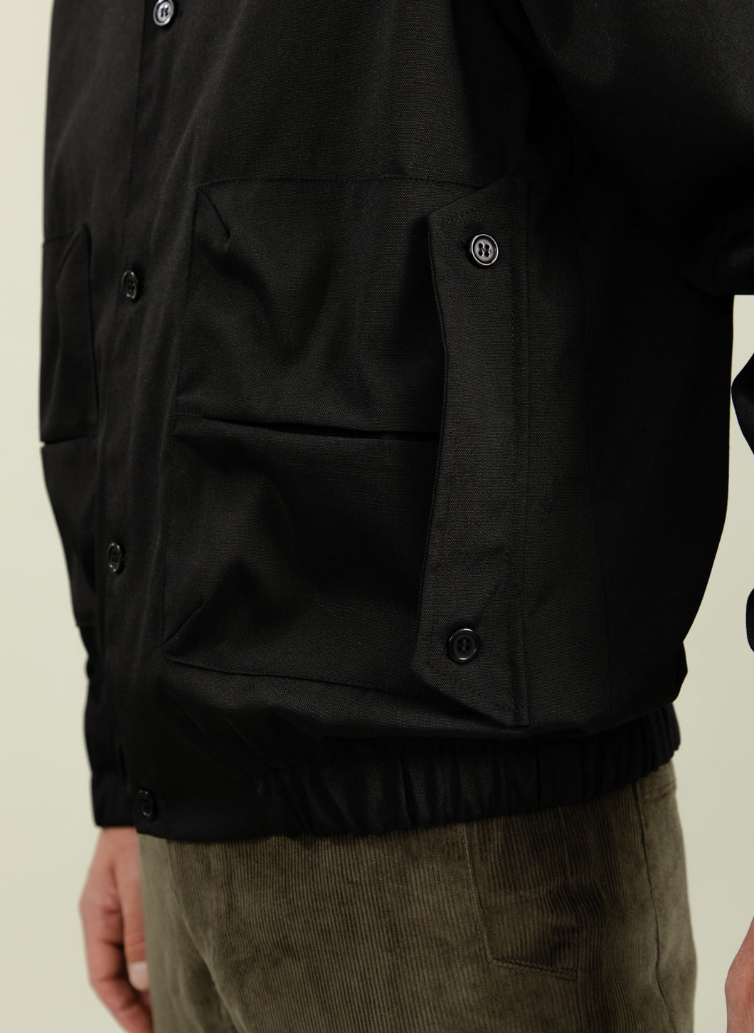 Bomber Jacket with Envelope Pockets in Black Grained Nylon