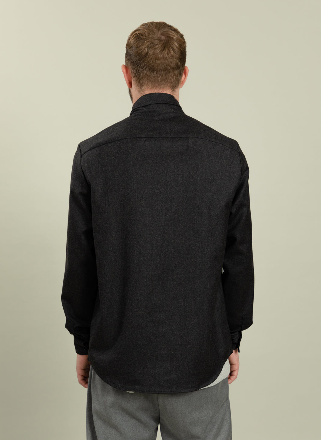 Double Collar Overshirt in Dark Grey Flannel Wool