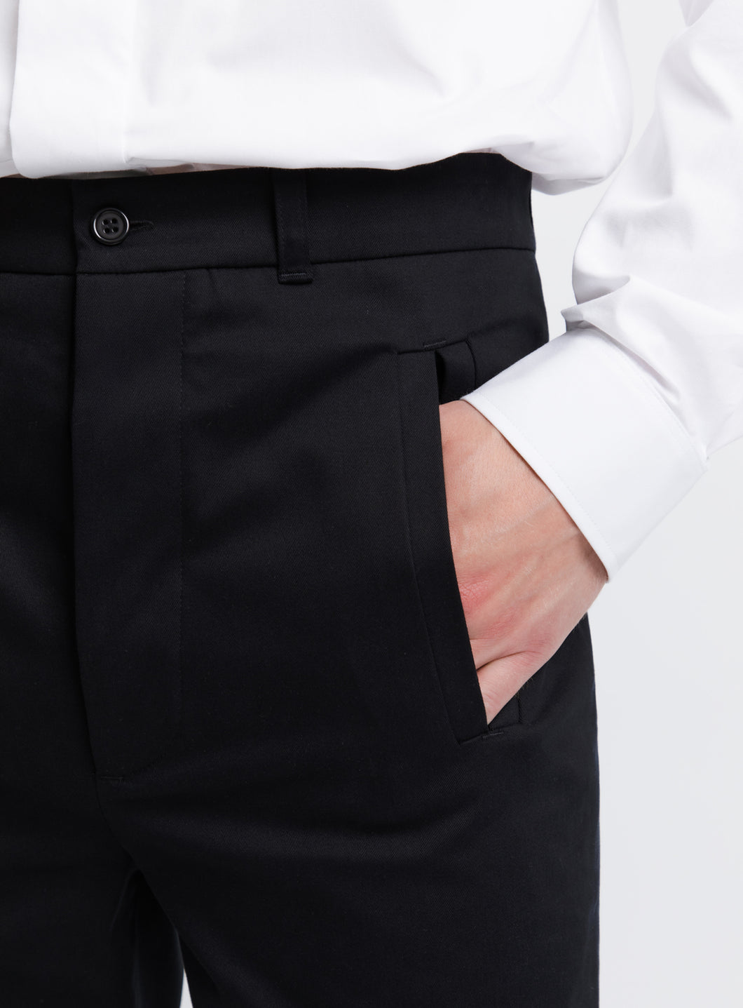 Pants with Piped Pockets in Navy Blue Cotton Gabardine