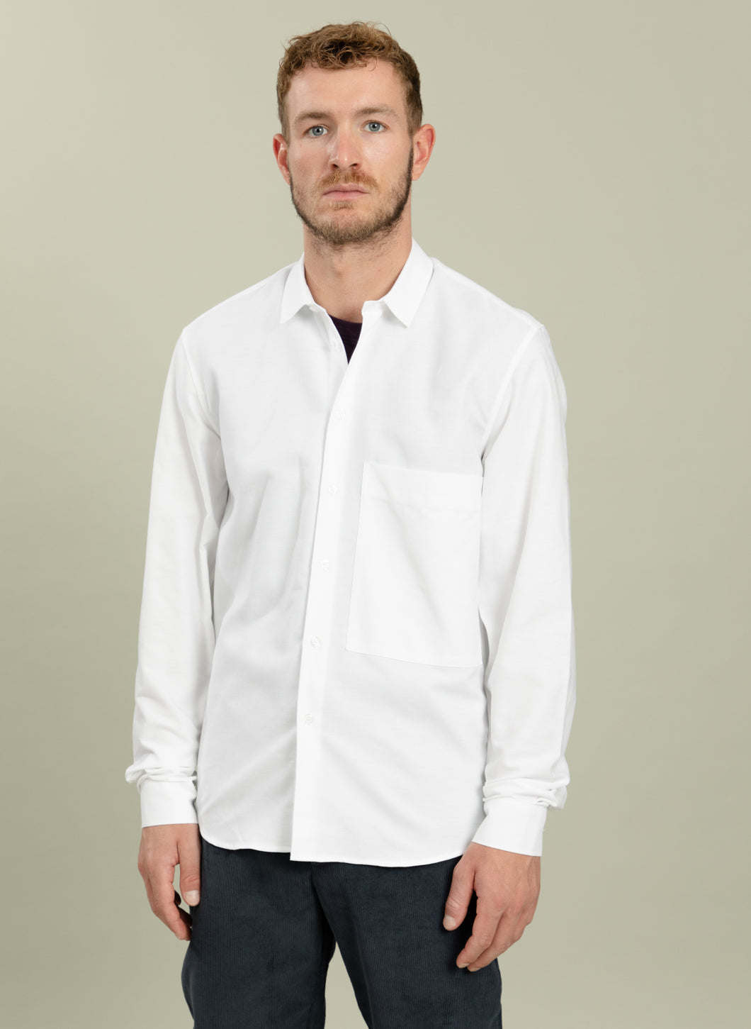 Shirt with Large Patch Pocket in White Oxford