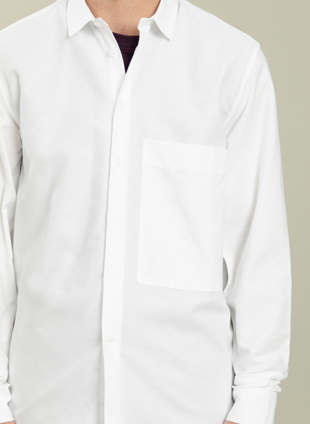 Shirt with Large Patch Pocket in White Oxford