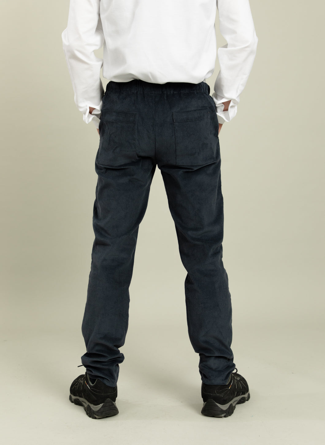 Pants with Notched Pockets in Petrol Blue Needlecord