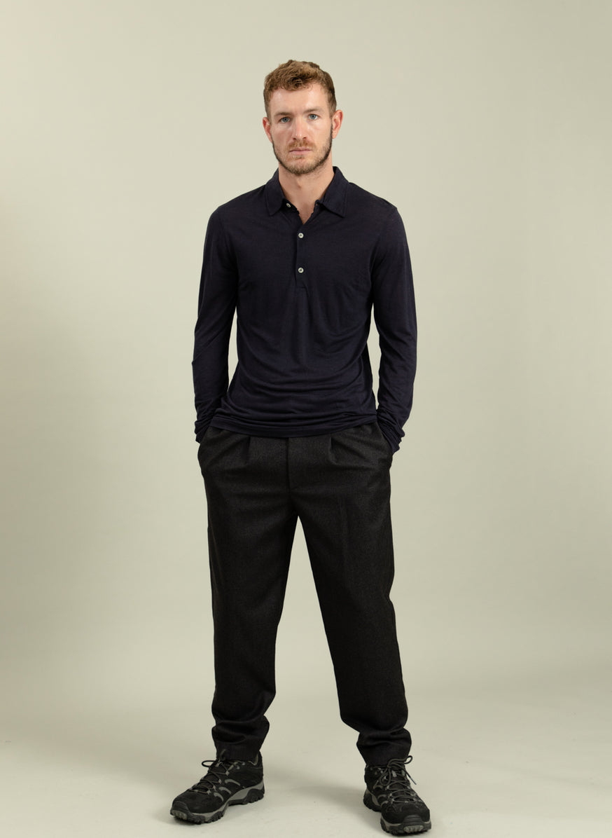 Poloshirt in Navy Blue Eucalyptus & Wool