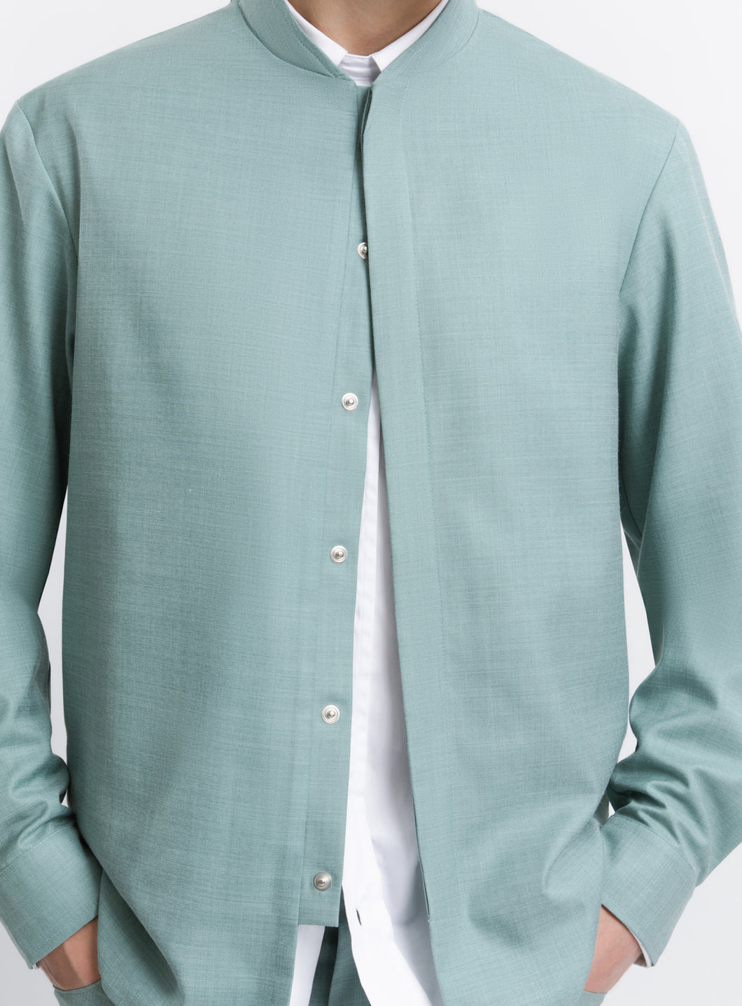 Bomber Collar Overshirt in Celadon End-on-End