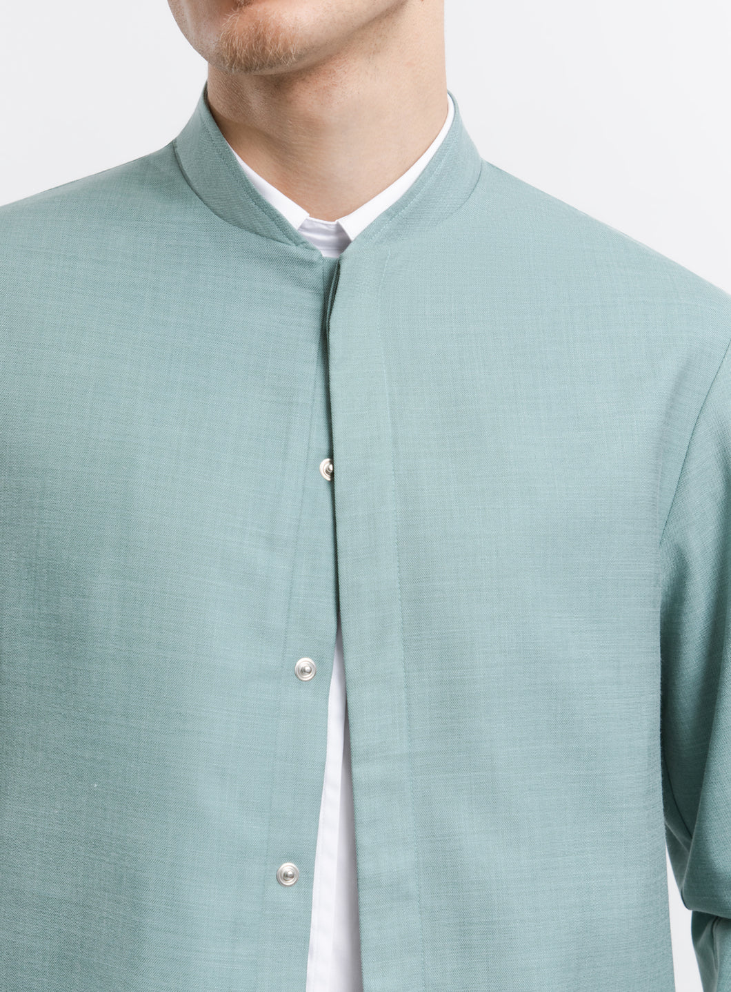 Bomber Collar Overshirt in Celadon End-on-End
