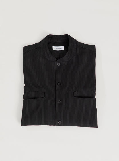 Murano Collar Overshirt in Black Fine Stripe Serge