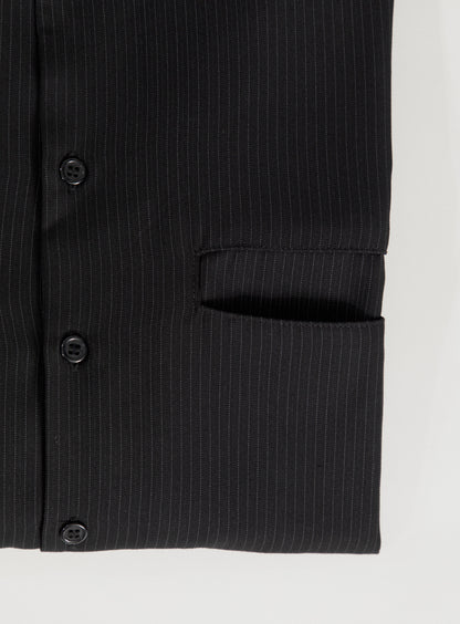 Murano Collar Overshirt in Black Fine Stripe Serge