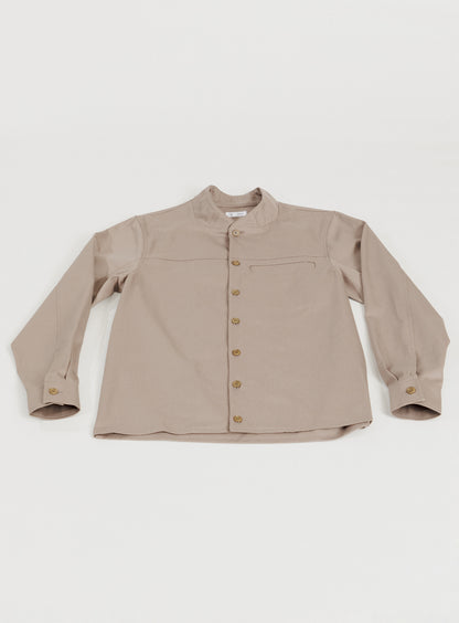 Murano Collar Overshirt in Khaki Cotton Gabardine