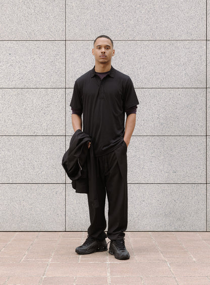 Zipped Overshirt with Notched Pockets in Black Fine Stripe Serge