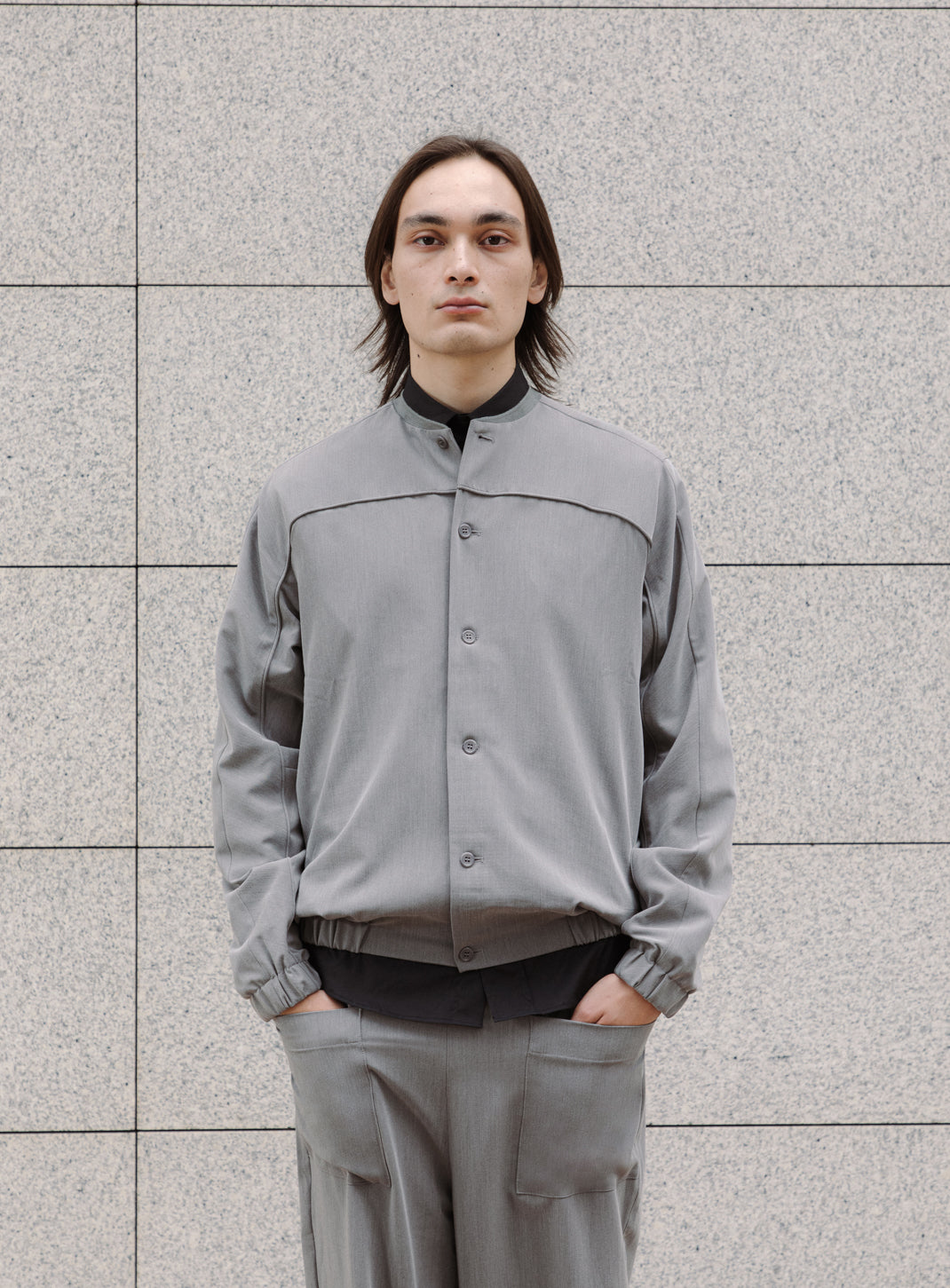 Varsity Jacket in Taupe Grey Serge