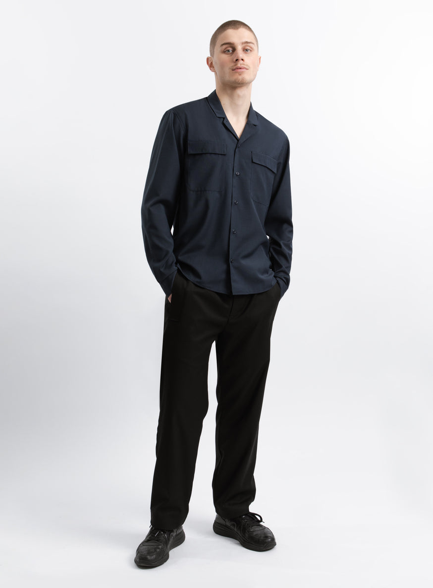 Overshirt with Tailored Collar in Navy Blue Serge