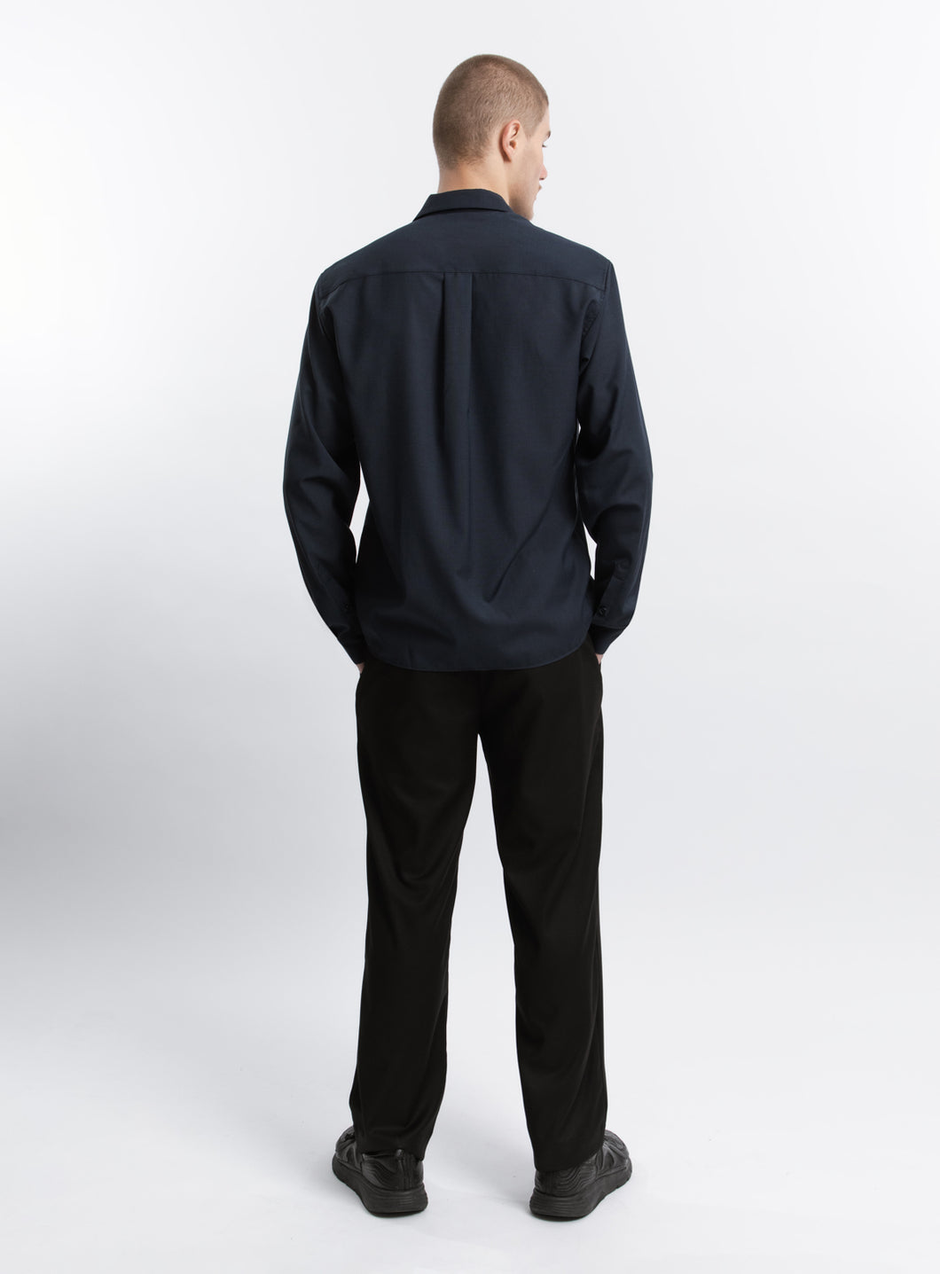 Overshirt with Tailored Collar in Navy Blue Serge
