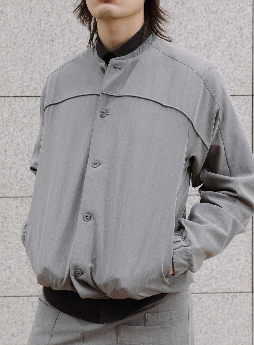 Varsity Jacket in Taupe Grey Serge