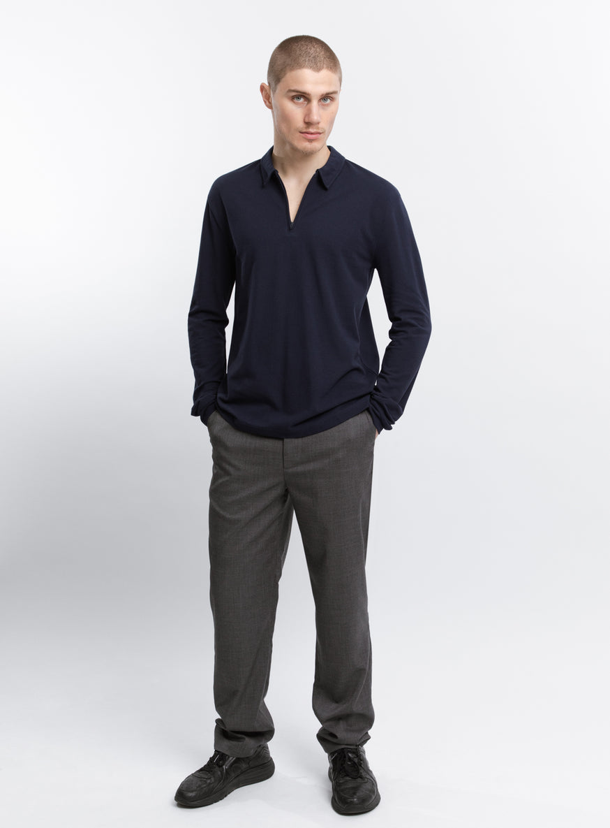 Zipped Poloshirt in Navy Blue Cotton Piqué