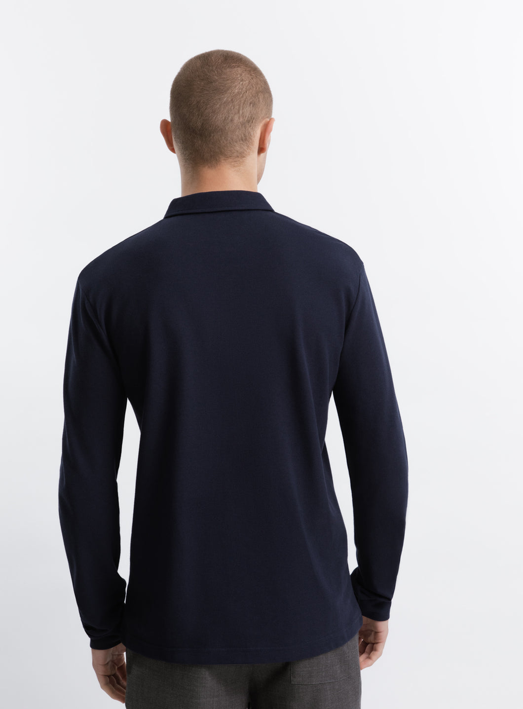 Zipped Poloshirt in Navy Blue Cotton Piqué