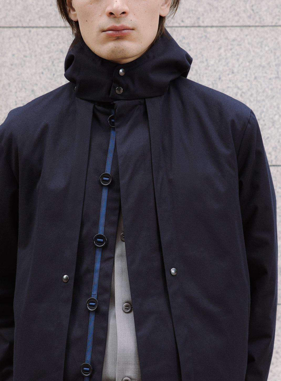 Multi Pocket Flapped Parka in Navy Blue Teflon