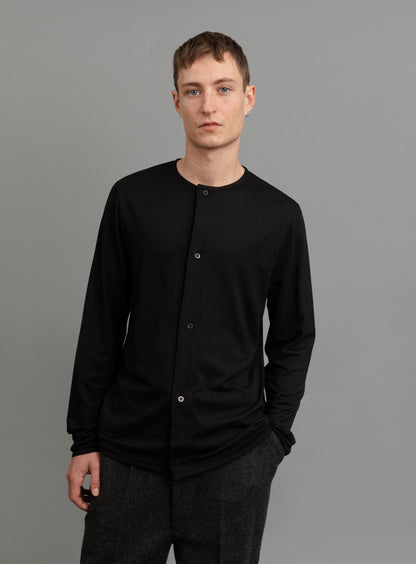 Long Sleeve T-Shirt with 5 Buttons in Black Eucalyptus & Cotton
