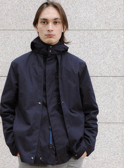 Multi Pocket Flapped Parka in Navy Blue Teflon