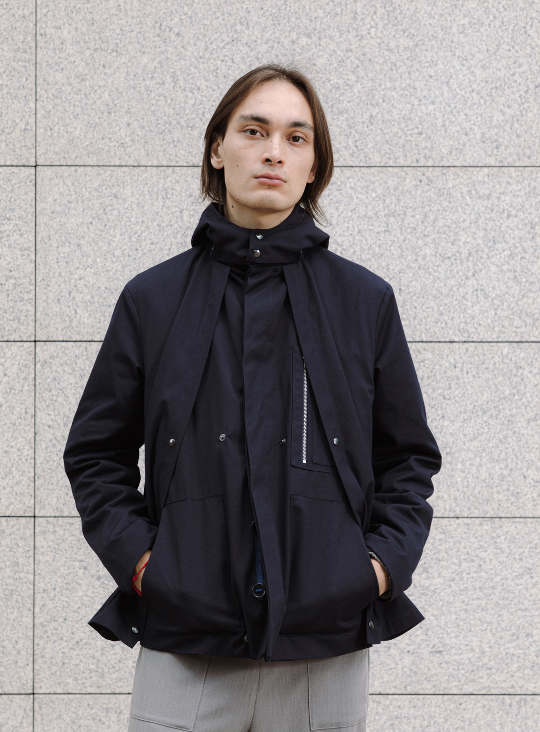 Multi Pocket Flapped Parka in Navy Blue Teflon
