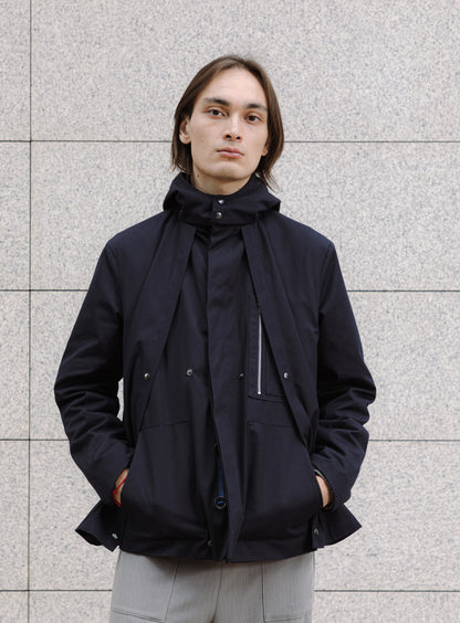 Multi Pocket Flapped Parka in Navy Blue Teflon