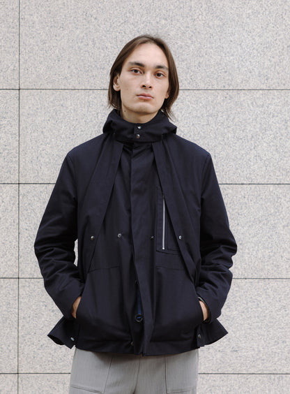 Multi Pocket Flapped Parka in Navy Blue Teflon