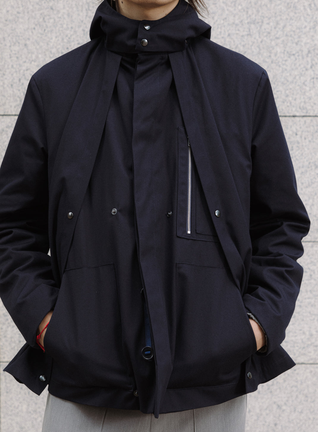 Multi Pocket Flapped Parka in Navy Blue Teflon
