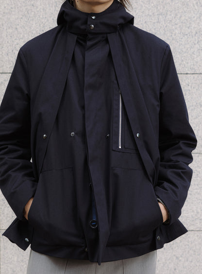 Multi Pocket Flapped Parka in Navy Blue Teflon