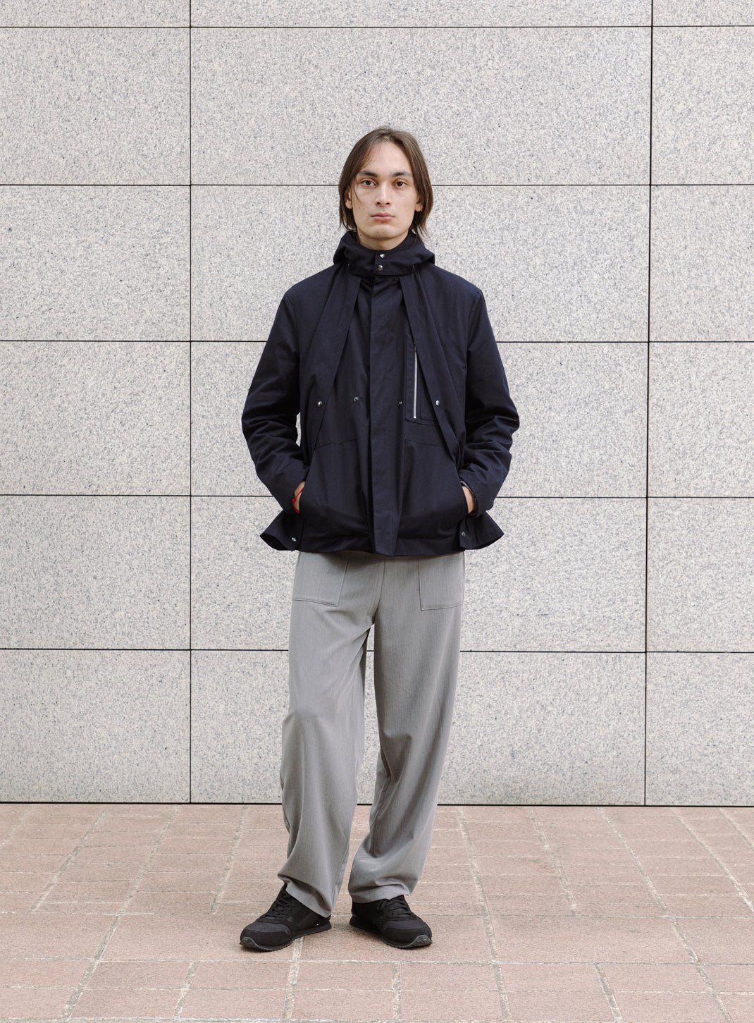 Multi Pocket Flapped Parka in Navy Blue Teflon