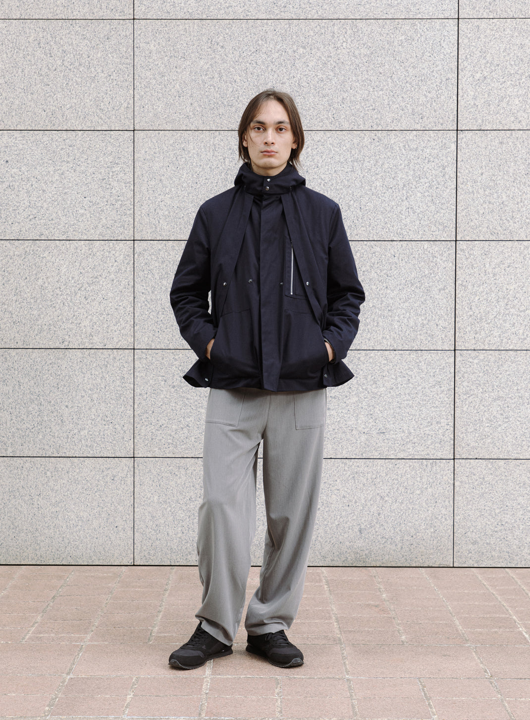 Multi Pocket Flapped Parka in Navy Blue Teflon
