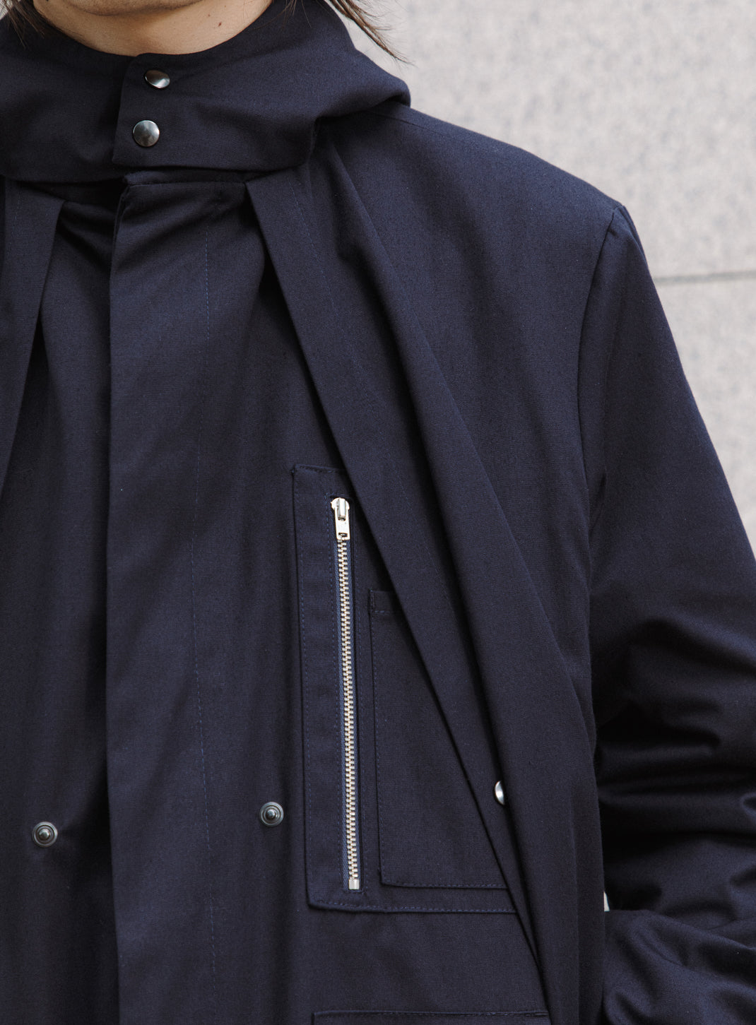 Multi Pocket Flapped Parka in Navy Blue Teflon