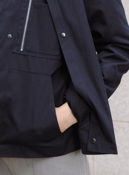 Multi Pocket Flapped Parka in Navy Blue Teflon