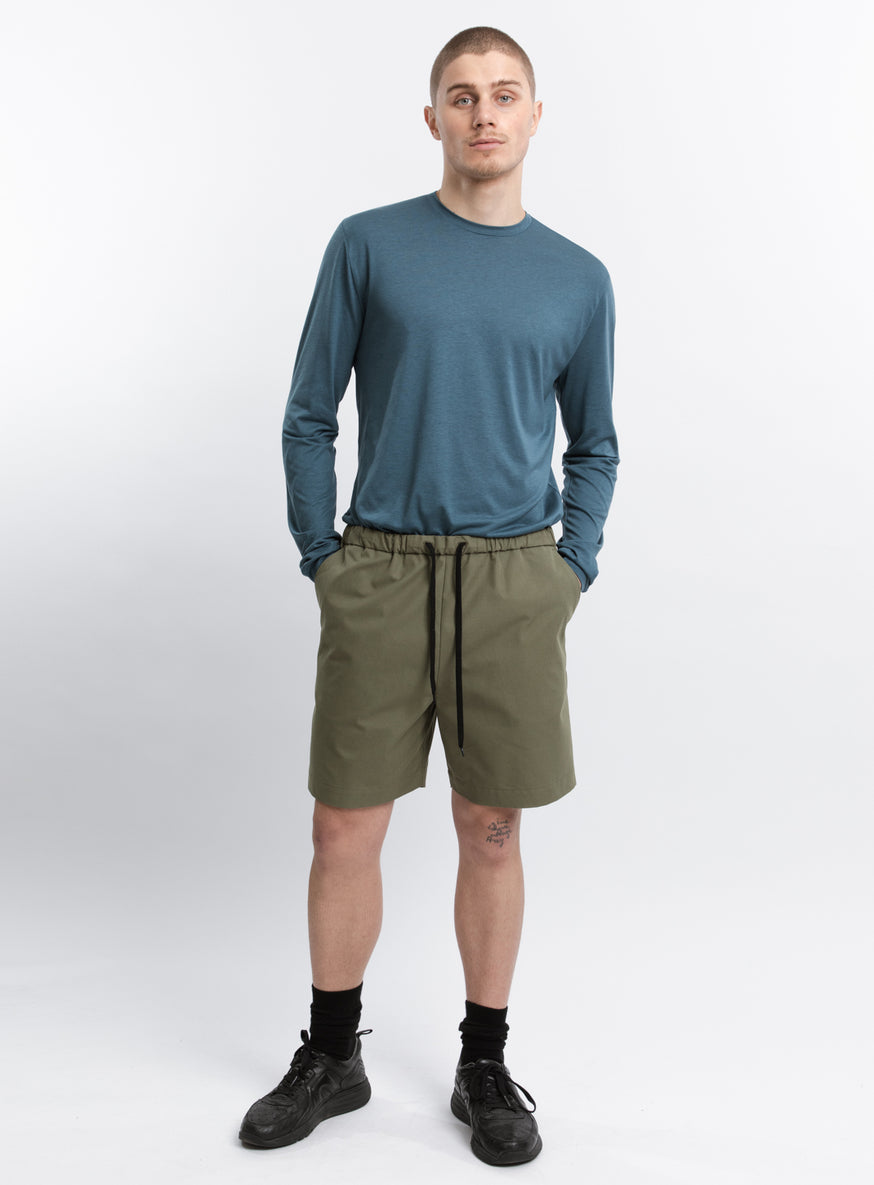 Lace Waist Bermuda Shorts in Olive Cotton Twill