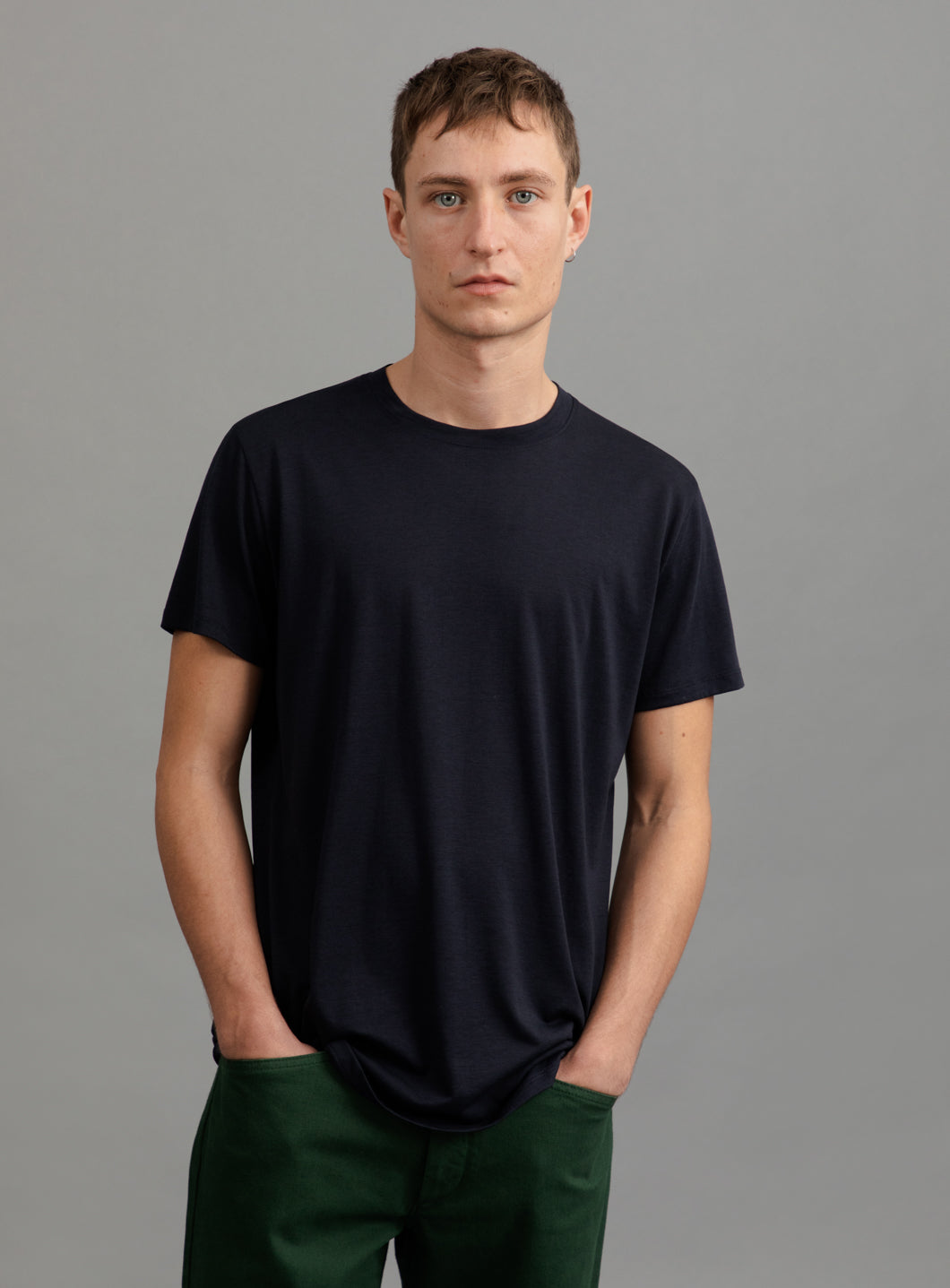 Short Sleeve T-Shirt in Navy Blue Eucalyptus & Cotton