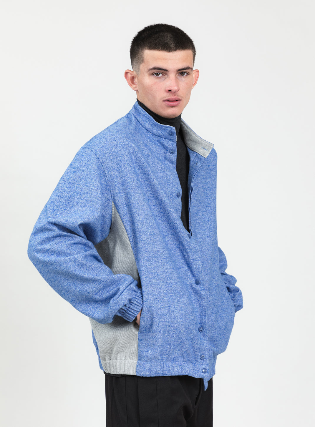 Cardigan with Front Cuts in Cloud Blue Cotton Flannel