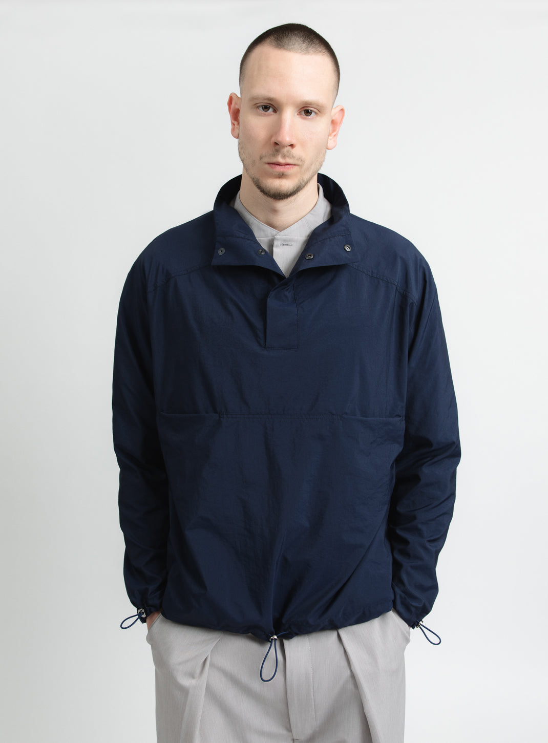 Windbreaker with Front Cuts in Navy Blue Ecocare Microfiber