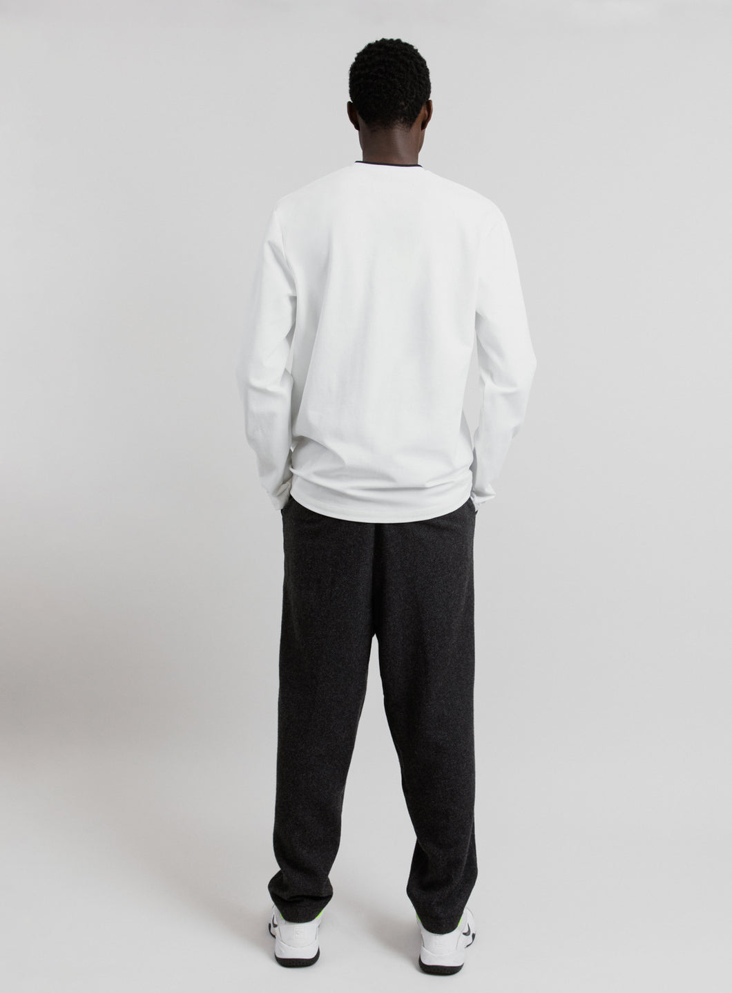 Two-Tone V Neck Sweatshirt in White Technical Knit