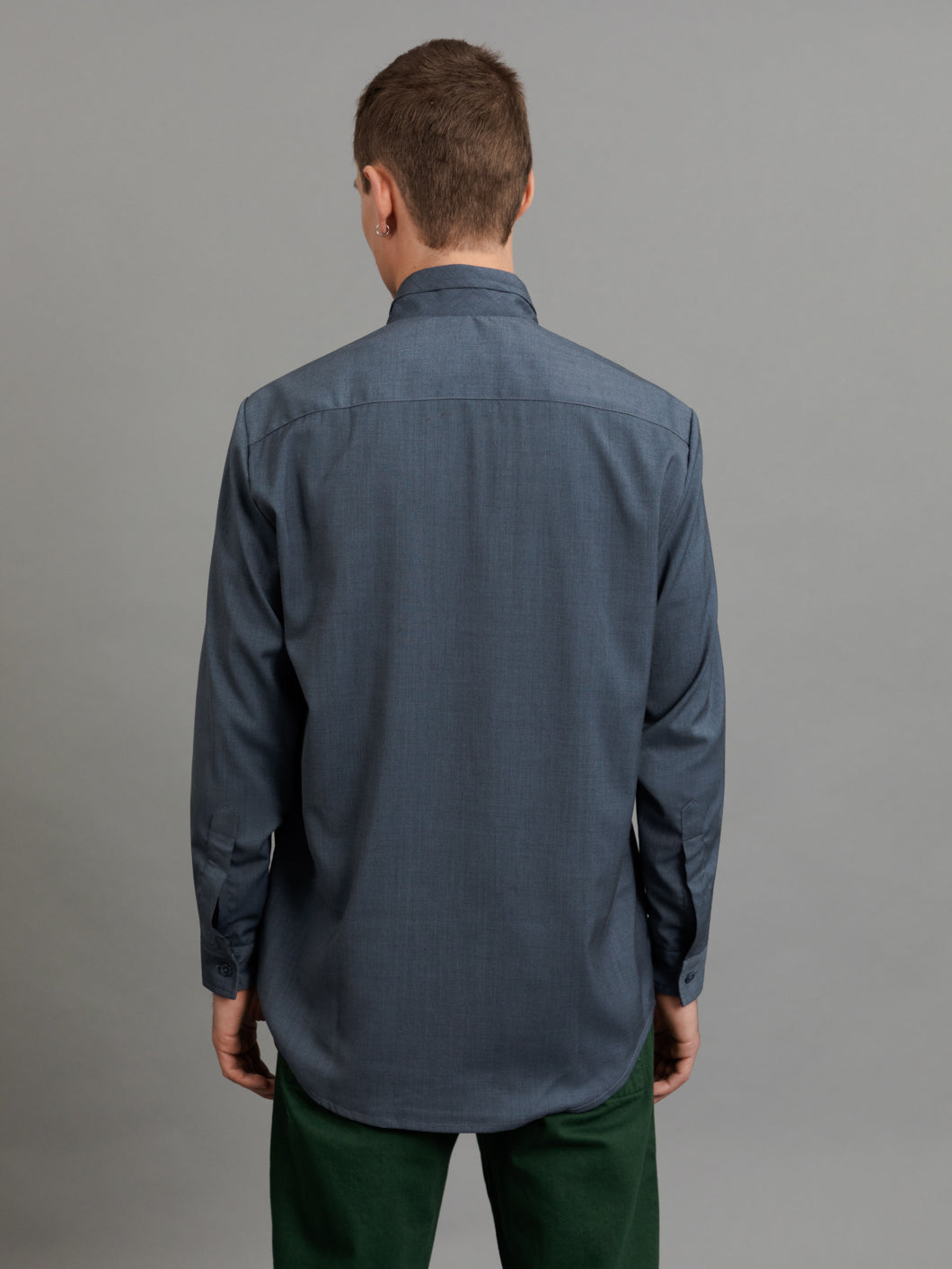 Zipped Double Collar Overshirt in Light Blue Twill