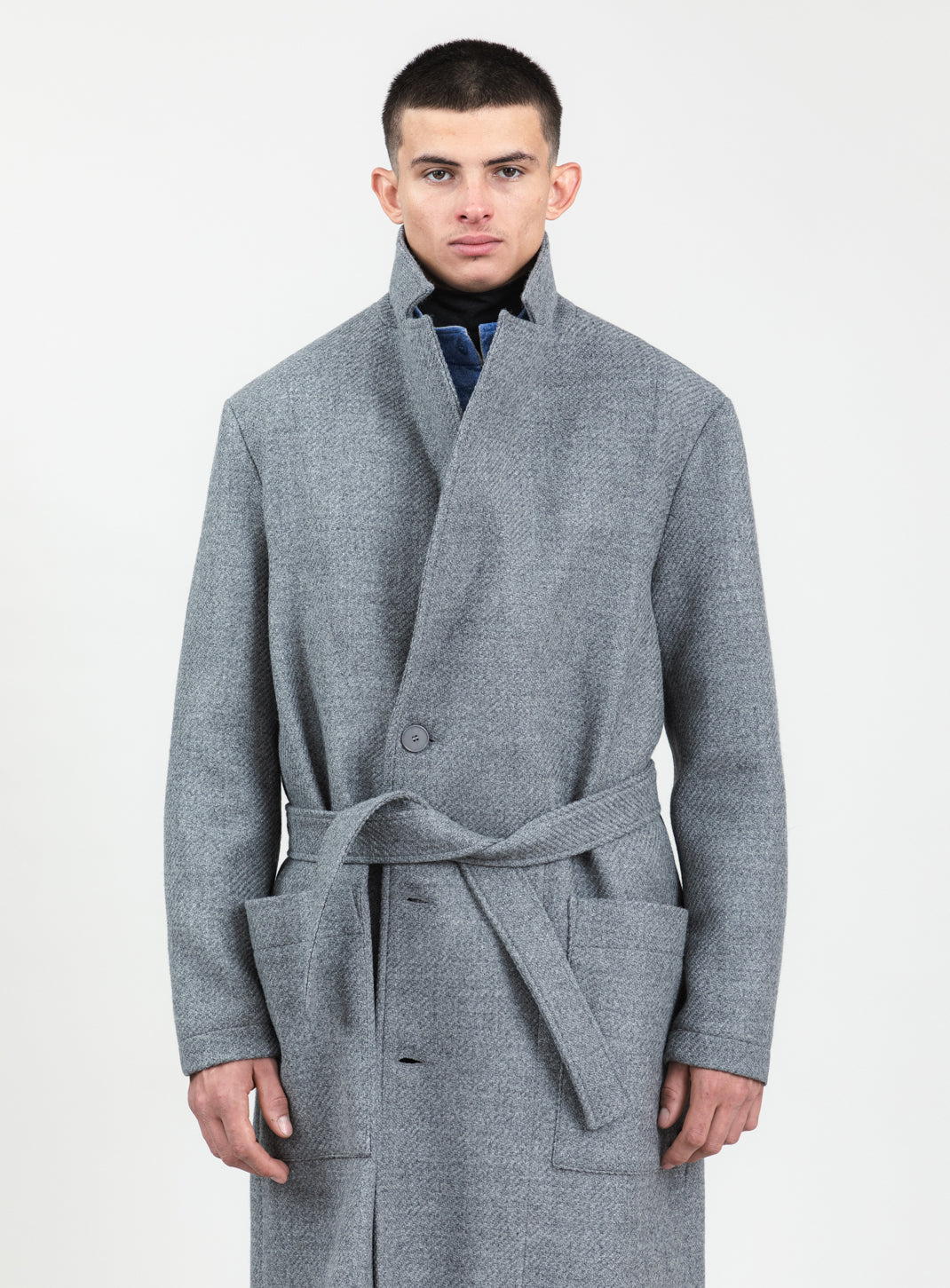 Manteau Peignoir en 100 % Laine d'Italie Gris Clair
