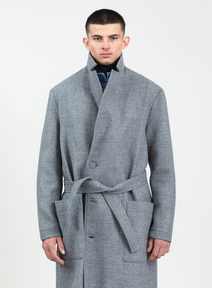 Manteau Peignoir en 100 % Laine d'Italie Gris Clair